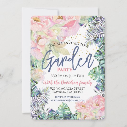 Invitation Feuille Rose de la fête du jardin (Devant)