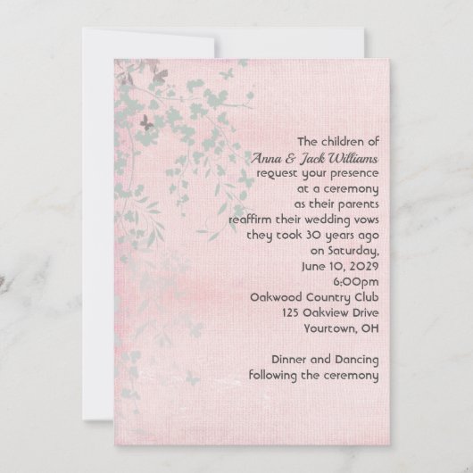 Invitation Feuille rose et argent (Devant)