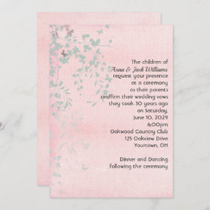 Invitation Feuille rose et argent