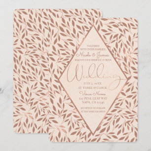 Invitation Feuille rose Rustique Mariage de verre botanique