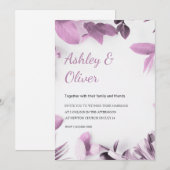 Invitation Feuille rose simple Mariage vert blanc (Devant / Derrière)