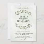 Invitation Feuille rustique Élégant Sage & Mariage vert olive (Devant)
