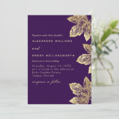 Invitation Feuille Rustique Violet Et Or Tout En Un Mariage (Debout devant)