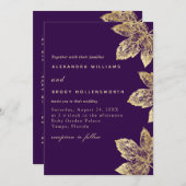 Invitation Feuille Rustique Violet Et Or Tout En Un Mariage (Devant / Derrière)