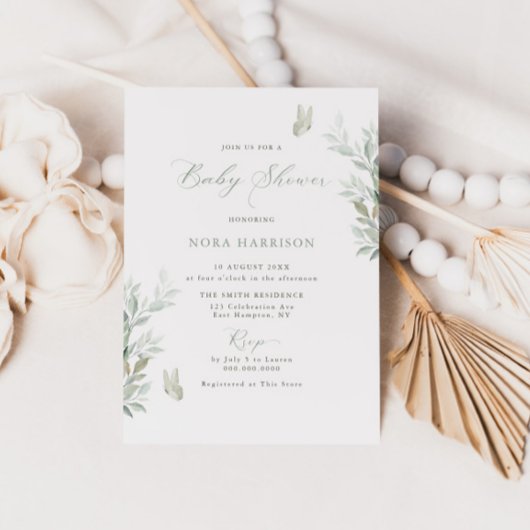 Invitation Feuille Sage  Papillons Baby shower