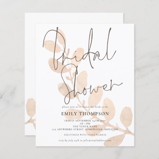 Invitation Feuille Script nuptiale (Devant / Derrière)