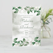 Invitation Feuille simple et moderne Mariage d'aquarelle vert (Debout devant)