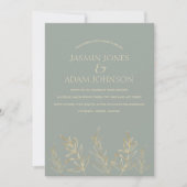 Invitation Feuille simple Sage vert et or Mariage (Devant)