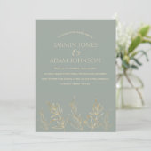 Invitation Feuille simple Sage vert et or Mariage (Debout devant)
