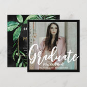 Invitation Feuille topique | Vert et noir | Diplôme photo (Devant / Derrière)