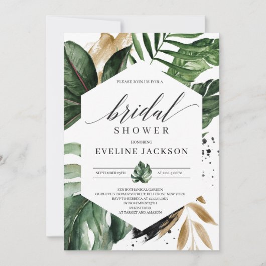 Invitation Feuille tropicale à la douche nuptiale (Devant)