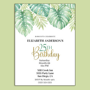 Invitation Feuille tropicale aquarelle 25e anniversaire