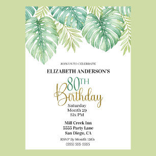 Invitation Feuille tropicale aquarelle 80e anniversaire
