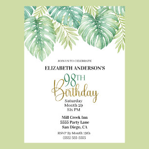 Invitation Feuille tropicale aquarelle 98e anniversaire