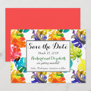 Invitation Feuille tropicale aquarelle mariage Enregistrez la