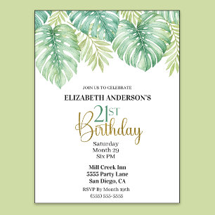 Invitation Feuille tropicale aquarelle pour 21e anniversaire