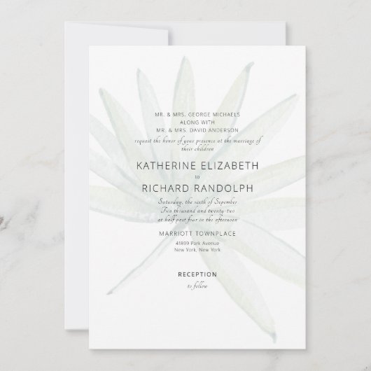 Invitation Feuille Tropicale Blanche Deux Parents Mariage (Devant)