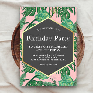 Invitation Feuille Tropicale en Or Feuilleté Fête d'Anniversa