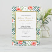 Invitation Feuille tropicale Hibiscus Floral Aquarelle Mariag (Debout devant)