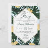 Invitation Feuille tropicale Marbre bleu Baby shower Invitati (Devant)