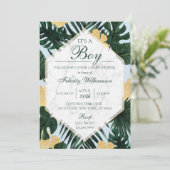 Invitation Feuille tropicale Marbre bleu Baby shower Invitati (Debout devant)