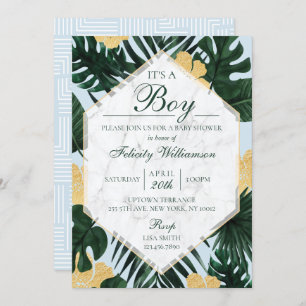 Invitation Feuille tropicale Marbre bleu Baby shower Invitati