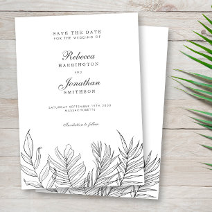 Invitation Feuille tropicale Noir Blanc Mariage Enregistrer L