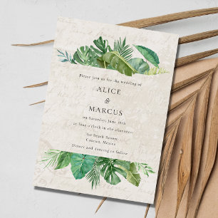 Invitation Feuille tropicale Papier vieilli Plage Destination