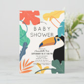 Invitation Feuille tropicale Toucan Baby shower neutre (Debout devant)