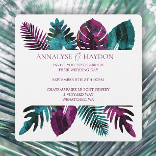 Invitation Feuille tropicale, Turquoise, Mariage rose Berry s