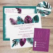 Invitation Feuille tropicale, Turquoise, Mariage rose Berry s