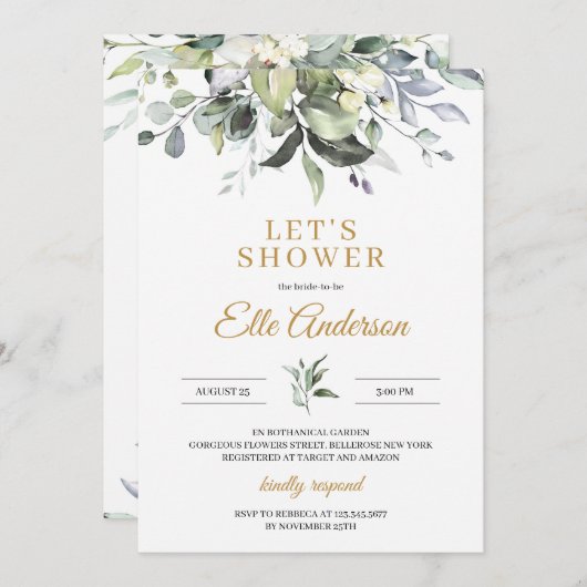 Invitation Feuille verdoyant et boho doré nuptiale (Devant / Derrière)