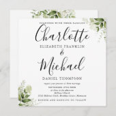 Invitation Feuille verdure Botanique Élégant Mariage de scrip (Devant / Derrière)
