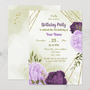Invitation feuille vert de fleurs violettes