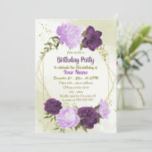 Invitation feuille vert de fleurs violettes (Debout devant)