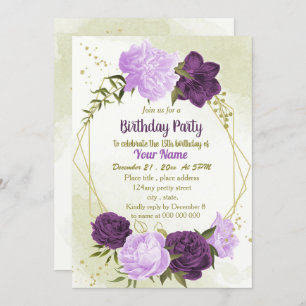 Invitation feuille vert de fleurs violettes
