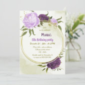 Invitation feuille vert de fleurs violettes (Debout devant)