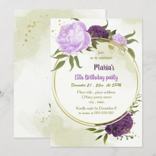 Invitation feuille vert de fleurs violettes
