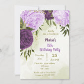Invitation feuille vert de fleurs violettes (Devant)