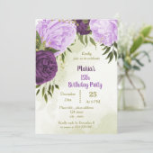 Invitation feuille vert de fleurs violettes (Debout devant)