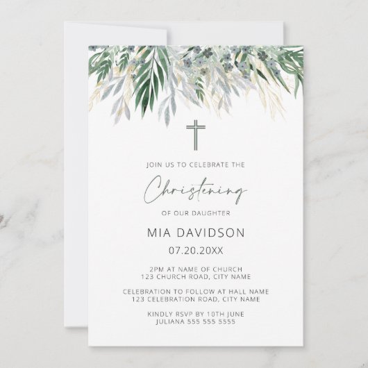 Invitation Feuille vert et or (Devant)