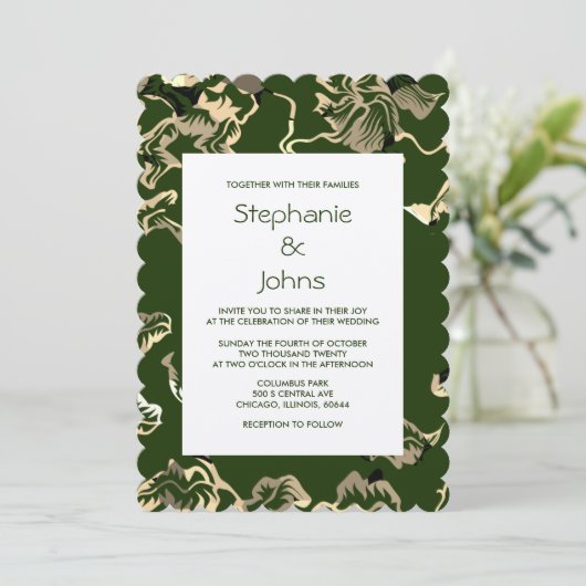 Invitation Feuille vert foncé Motif  Kraft Mariage (Debout devant)
