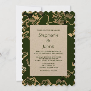 Invitation Feuille vert foncé Motif Kraft Mariage