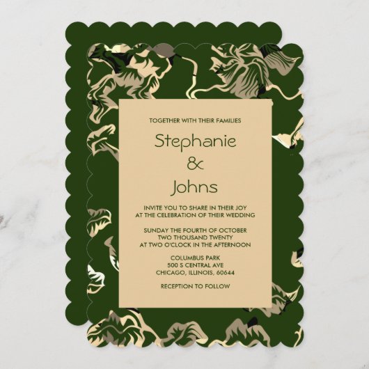 Invitation Feuille vert foncé Motif mariage élégant (Devant / Derrière)