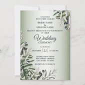 Invitation Feuille vert Olive noir Elégant mariage (Devant)