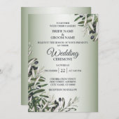 Invitation Feuille vert Olive noir Elégant mariage (Devant / Derrière)
