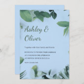Invitation Feuille Vert simple Mariage de verdure bleue (Devant / Derrière)