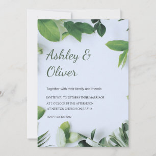 Invitation Feuille Vert simple Mariage de verdure bleue