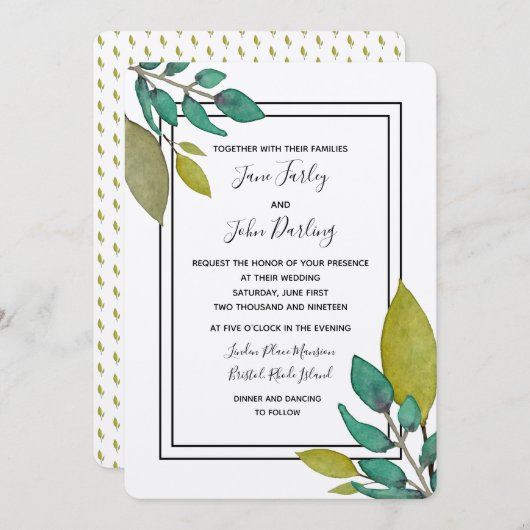 Invitation Feuille verte (Devant / Derrière)