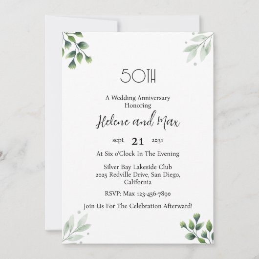 Invitation 'Feuille Verte' 50e anniversaire de mariage standa (Devant)